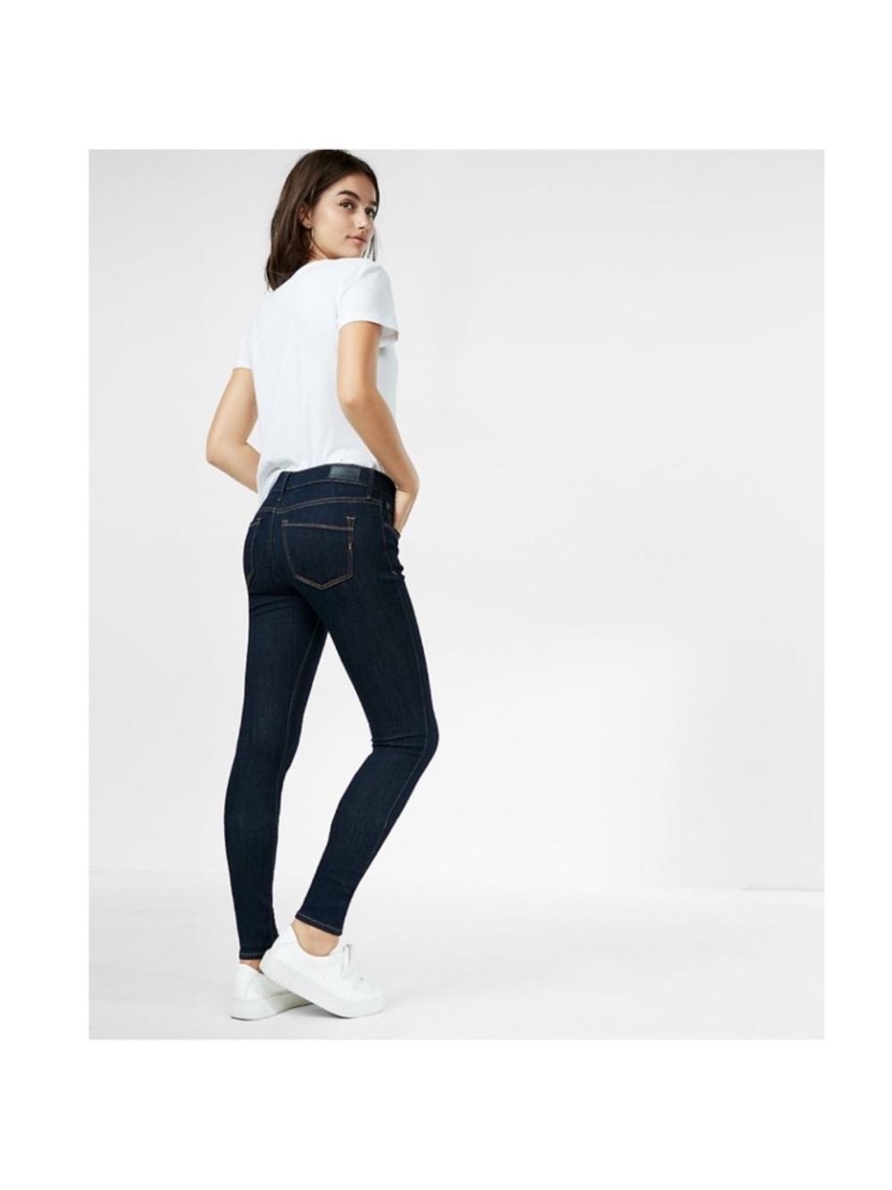 Express Dark Blue Washed Mid Rise Leggings Jeggings Skinny Jeans